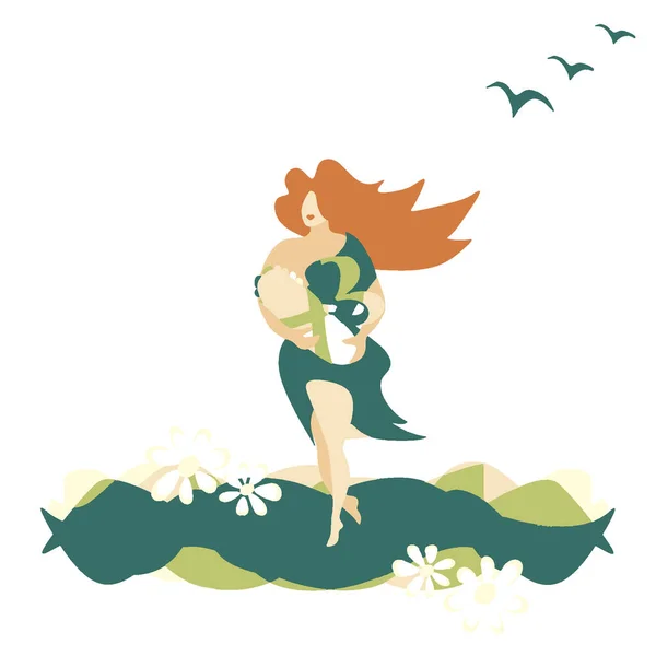 Elinde yeni doğmuş bir bebekle bir kadın hayal et. Anne ve çocuk. Anne ve bebek hastaneden çıkıyor. İllüstrasyon yeni bir hayatın doğuşunu simgeliyor..