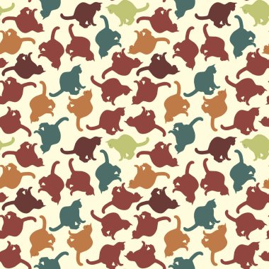 Kusursuz doku ya da sonsuz desen. Renkli kediler. Duvar kağıdı, site ya da blog için arka plan, tekstil, ambalaj. Evcil hayvanlar, kediler.