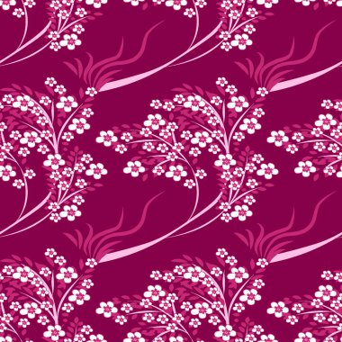 Japon illüstrasyonuna göre şekillendirme - çiçek açan bir ağacın çizimi, bahar, mevsimler. Sakura çiçek açıyor. Bitkiler. Web sitesi, blog, duvar kağıdı, tekstil, ambalaj için arka plan. Tasarım. Kusursuz doku, desen.