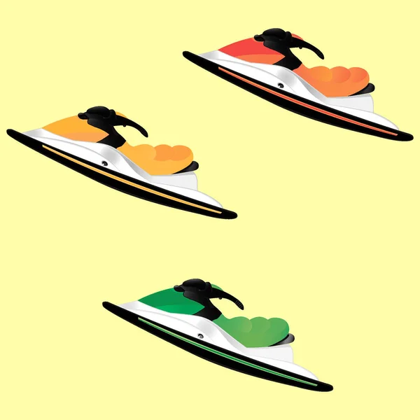 Illustration Zum Thema Extremsport Sommer Drei Jetskis Auf Quadratischem Hintergrund — Stockvektor