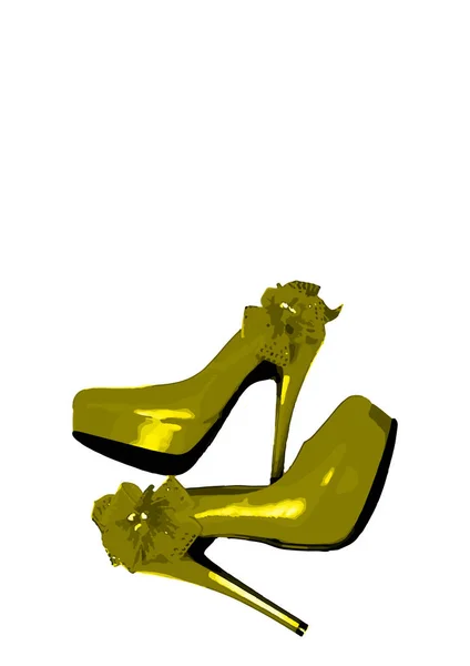 Mengenakan Sepatu Peron Dengan Busur Tumit Tipis Tinggi Sepatu Ilustrasi - Stok Vektor