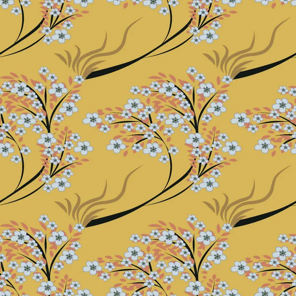 Stylisme Illustration Japonaise Dessin Arbre Fleurs Printemps Saisons Sakura Fleurit — Image vectorielle