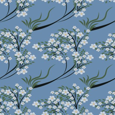 Japon illüstrasyonuna göre şekillendirme - çiçek açan bir ağacın çizimi, bahar, mevsimler. Sakura çiçek açıyor. Bitkiler. Web sitesi, blog, duvar kağıdı, tekstil, ambalaj için arka plan. Tasarım. Kusursuz doku, desen.