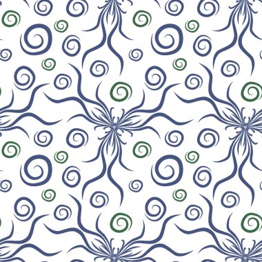 Kusursuz doku, kare arkaplanda sonsuz desen. Su altı dünyasının bitki motifleri, algler ve kabarcıklar. Mistisizm ve Gerçeküstü. Kare arkaplanda bir resim. İç mimari, dekorasyon ve internet tasarımı. Bir si için arkaplan