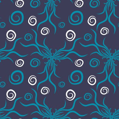 Kusursuz doku, kare arkaplanda sonsuz desen. Su altı dünyasının bitki motifleri, algler ve kabarcıklar. Mistisizm ve Gerçeküstü. Kare arkaplanda bir resim. İç mimari, dekorasyon ve internet tasarımı. Bir si için arkaplan