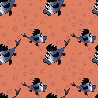 Kusursuz desen, kare arkaplanda uçsuz bucaksız doku - denizde ya da akvaryumda şekillendirilmiş balık, hava kabarcıklarıyla çevrili - grafikler. Muhteşem sualtı dünyası. Gerçeküstü. Tasarım elemanları. Web sitesi, blog, duvar kağıdı, tekstil, ambalaj için arkaplan.