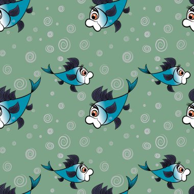 Kusursuz desen, kare arkaplanda uçsuz bucaksız doku - denizde ya da akvaryumda şekillendirilmiş balık, hava kabarcıklarıyla çevrili - grafikler. Muhteşem sualtı dünyası. Gerçeküstü. Tasarım elemanları. Web sitesi, blog, duvar kağıdı, tekstil, ambalaj için arkaplan.