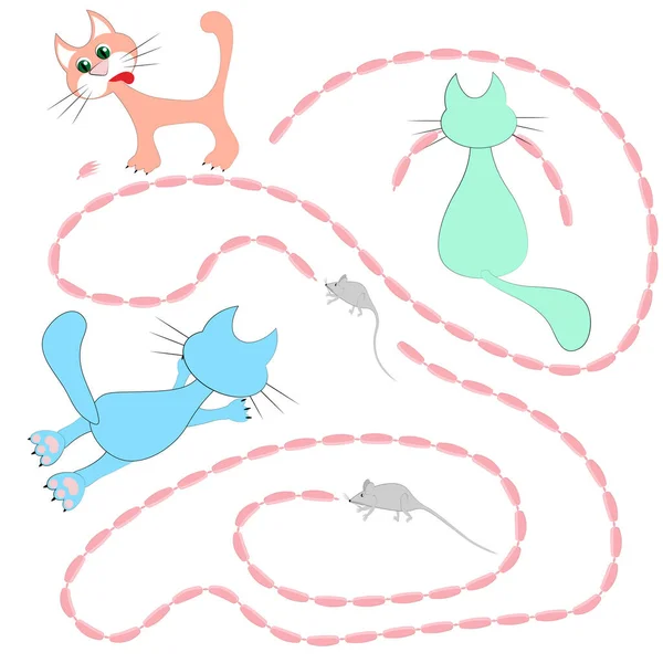 Salchichas Muy Sabrosas Gatos Ratones Color Compiten Por Las Salchichas — Vector de stock