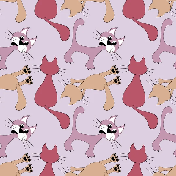 Płynny Wzór Niekończąca Się Faktura Kwadratowym Tle Stylizowane Kolorowe Koty — Wektor stockowy