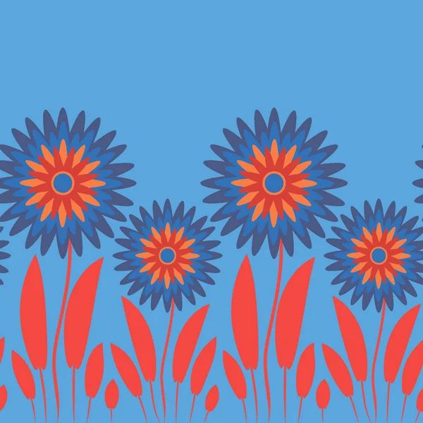 无边无际的花纹在正方形的背景上 奇幻的花朵 夏日的花纹 一个神奇的世界超现实的 设计要素 — 图库矢量图片