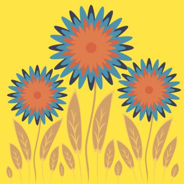 Kare arkaplandaki soyut illüstrasyon - biçimlendirilmiş çiçekler - grafikler. Muhteşem bitki dünyası. Gerçeküstü. Tasarım elemanları. Kitap veya not defteri kapağı için arkaplan, kartpostal, poster, iç tasarım