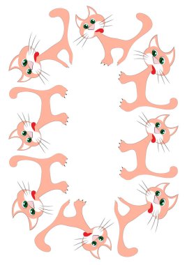 Beyaz bir A4 formatında, sürreal, grafik üzerinde stilize kedi çerçeveleri. Defter kapakları, mobil uygulamalar, web siteleri, tasarım ögeleri tasarlanıyor