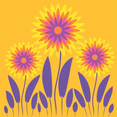 Kare arkaplandaki soyut illüstrasyon - biçimlendirilmiş çiçekler - grafikler. Muhteşem bitki dünyası. Gerçeküstü. Tasarım elemanları. Kitap veya not defteri kapağı için arkaplan, kartpostal, poster, iç tasarım