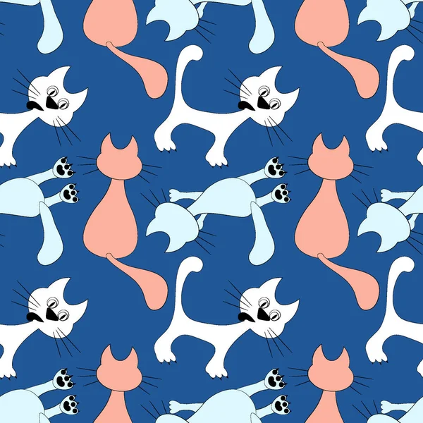 Kusursuz desen, kare arkaplanda sonsuz doku - renkli kediler - grafikler. Muhteşem kedi dünyası. Gerçeküstü. Tasarım elemanları. Web sitesi, blog, duvar kağıdı, tekstil, ambalaj için arkaplan.