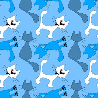 Kusursuz desen, kare arkaplanda sonsuz doku - renkli kediler - grafikler. Muhteşem kedi dünyası. Gerçeküstü. Tasarım elemanları. Web sitesi, blog, duvar kağıdı, tekstil, ambalaj için arkaplan.