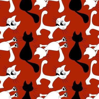 Kusursuz desen, kare arkaplanda sonsuz doku - renkli kediler - grafikler. Muhteşem kedi dünyası. Gerçeküstü. Tasarım elemanları. Web sitesi, blog, duvar kağıdı, tekstil, ambalaj için arkaplan.