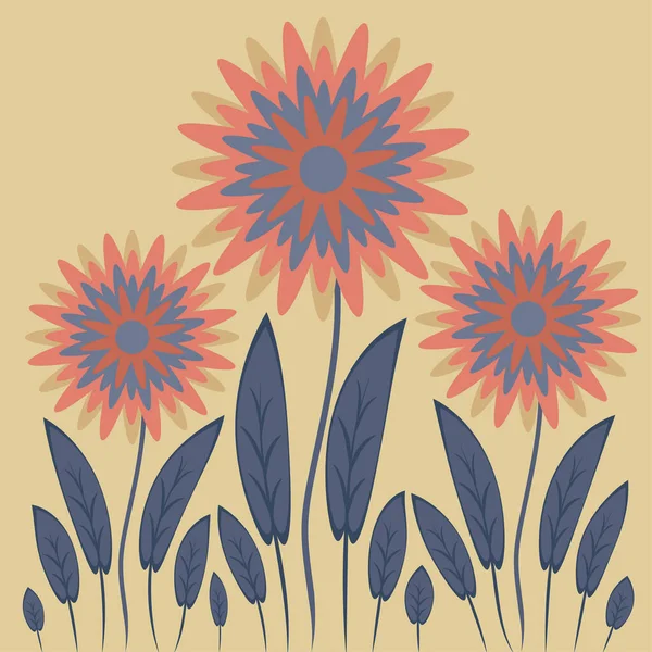 Abstrakcyjna Ilustracja Kwadratowym Tle Stylizowane Kwiaty Grafika Bajeczny Świat Roślin — Wektor stockowy