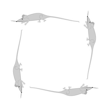 Fare ve fareler kare arkaplandaki tasarım elementleri - stilize hayvanlar, peri masalları, çocuk illüstrasyonları veya burçlar. Web sitesi, blog, duvar kağıdı, tekstil, ambalaj için arkaplan.