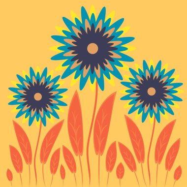 Kare arkaplandaki soyut illüstrasyon - biçimlendirilmiş çiçekler - grafikler. Muhteşem bitki dünyası. Gerçeküstü. Tasarım elemanları. Kitap veya not defteri kapağı için arkaplan, kartpostal, poster, iç tasarım