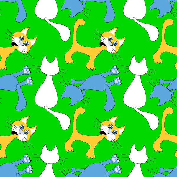 Nahtloses Muster Endlose Textur Auf Quadratischem Hintergrund Stilisierte Farbige Katzen — Stockvektor