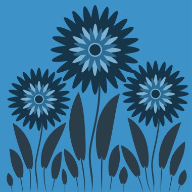 Kare arkaplandaki soyut illüstrasyon - biçimlendirilmiş çiçekler - grafikler. Muhteşem bitki dünyası. Gerçeküstü. Tasarım elemanları. Kitap veya not defteri kapağı için arkaplan, kartpostal, poster, iç tasarım