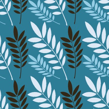 Kusursuz desen, kare arkaplandaki sonsuz doku - külün stilize edilmiş yaprakları - grafikler. Muhteşem bitki dünyası. Gerçeküstü. Tasarım elemanları. Web sitesi, blog, duvar kağıdı, tekstil, ambalaj için arkaplan.