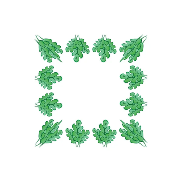 Рамки Квадратному Фоні Стилізоване Зелене Дубове Листя Рослини Графіка Дивовижний — стоковий вектор