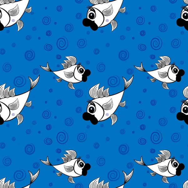Seamless Pattern Endless Texture Square Background Stylized Fish Sea Aquarium — Stock Vector