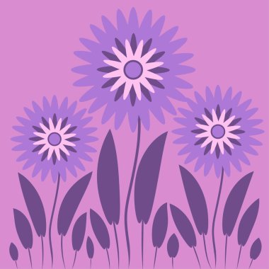 Kare arkaplandaki soyut illüstrasyon - biçimlendirilmiş çiçekler - grafikler. Muhteşem bitki dünyası. Gerçeküstü. Tasarım elemanları. Kitap veya not defteri kapağı için arkaplan, kartpostal, poster, iç tasarım