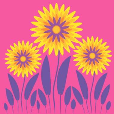 Kare arkaplandaki soyut illüstrasyon - biçimlendirilmiş çiçekler - grafikler. Muhteşem bitki dünyası. Gerçeküstü. Tasarım elemanları. Kitap veya not defteri kapağı için arkaplan, kartpostal, poster, iç tasarım