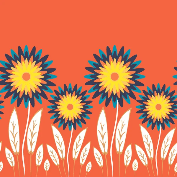 无边无际的花纹在正方形的背景上 奇幻的花朵 夏日的花纹 一个神奇的世界超现实的 设计要素 — 图库矢量图片