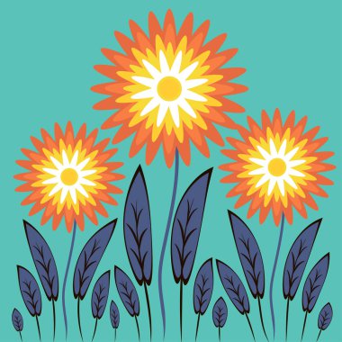 Kare arkaplandaki soyut illüstrasyon - biçimlendirilmiş çiçekler - grafikler. Muhteşem bitki dünyası. Gerçeküstü. Tasarım elemanları. Kitap veya not defteri kapağı için arkaplan, kartpostal, poster, iç tasarım