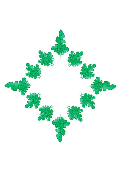 Rahmen Aus Grünen Eichenblättern Auf Einem Weißen Blatt Format Din — Stockvektor