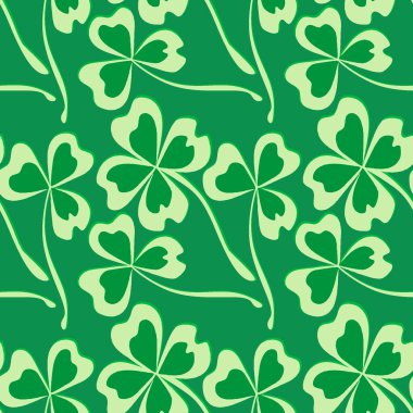 Kusursuz desen, kare arkaplanda uçsuz bucaksız doku - stilize yonca ve sihirli dört yapraklı grafikler. Muhteşem bitki dünyası. Gerçeküstü. Tasarım elemanları. Web sitesi, blog, duvar kağıdı, tekstil, ambalaj için arkaplan.
