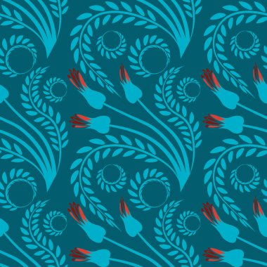 Kusursuz desen, kare arkaplanda uçsuz bucaksız doku - şekillendirilmiş çiçek ve yapraklar, kabarcıklarla çevrili - grafikler. Muhteşem bitki dünyası. Gerçeküstü. Tasarım elemanları. Web sitesi, blog, duvar kağıdı, tekstil, ambalaj için arkaplan.