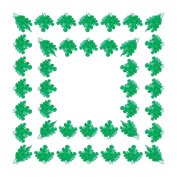 Rahmen Auf Quadratischem Hintergrund Stilisierte Grüne Eichenblätter Pflanzen Grafiken Märchenhafte — Stockvektor