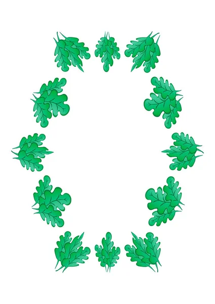 Marcos de hojas de roble verde en una hoja blanca de formato A4, pastiche, gráficos sobre el tema de la planta — Vector de stock