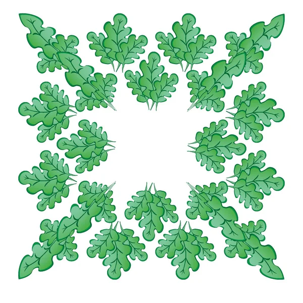 Marcos sobre un fondo cuadrado - hojas de roble verde estilizado, plantas - gráficos. Fabuloso mundo forestal — Vector de stock