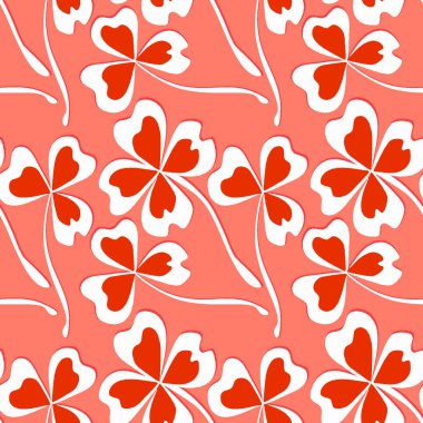 Kusursuz desen, kare arkaplanda uçsuz bucaksız doku - stilize yonca ve sihirli dört yapraklı grafikler. Muhteşem bitki dünyası. Gerçeküstü. Tasarım elemanları. Web sitesi, blog, duvar kağıdı, tekstil, ambalaj için arkaplan.