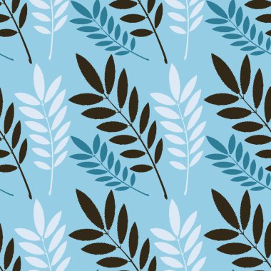 Kusursuz desen, kare arkaplandaki sonsuz doku - külün stilize edilmiş yaprakları - grafikler. Muhteşem bitki dünyası. Gerçeküstü. Tasarım elemanları. Web sitesi, blog, duvar kağıdı, tekstil, ambalaj için arkaplan.