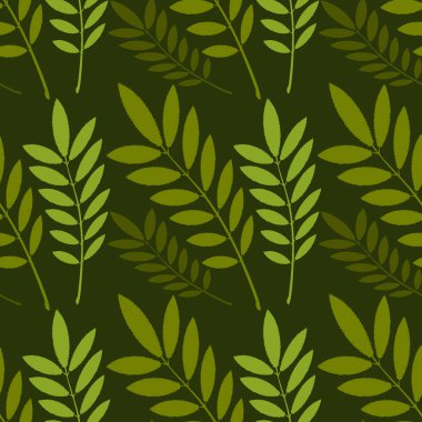 Kusursuz desen, kare arkaplandaki sonsuz doku - külün stilize edilmiş yaprakları - grafikler. Muhteşem bitki dünyası. Gerçeküstü. Tasarım elemanları. Web sitesi, blog, duvar kağıdı, tekstil, ambalaj için arkaplan.