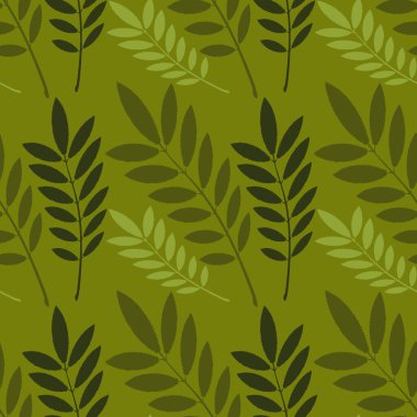 Kusursuz desen, kare arkaplandaki sonsuz doku - külün stilize edilmiş yaprakları - grafikler. Muhteşem bitki dünyası. Gerçeküstü. Tasarım elemanları. Web sitesi, blog, duvar kağıdı, tekstil, ambalaj için arkaplan.