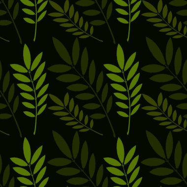 Kusursuz desen, kare arkaplandaki sonsuz doku - külün stilize edilmiş yaprakları - grafikler. Muhteşem bitki dünyası. Gerçeküstü. Tasarım elemanları. Web sitesi, blog, duvar kağıdı, tekstil, ambalaj için arkaplan.