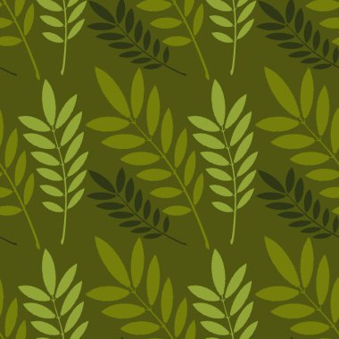 Kusursuz desen, kare arkaplandaki sonsuz doku - külün stilize edilmiş yaprakları - grafikler. Muhteşem bitki dünyası. Gerçeküstü. Tasarım elemanları. Web sitesi, blog, duvar kağıdı, tekstil, ambalaj için arkaplan.