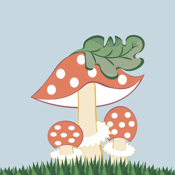 Vector Illustratie Een Vierkante Achtergrond Gestileerde Champignons Een Familie Van — Stockvector