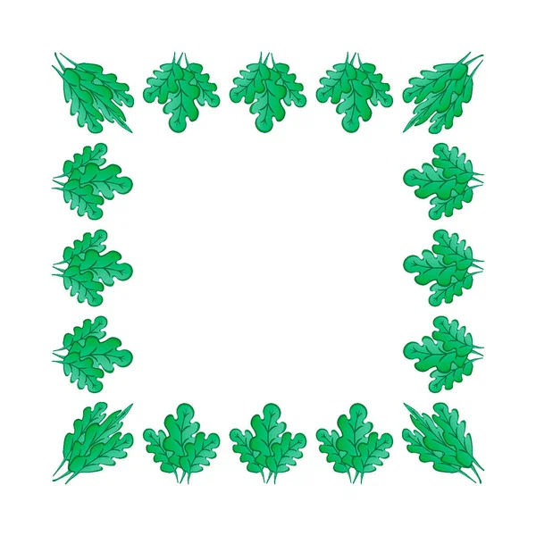 Πλαίσια Τετράγωνο Φόντο Στυλιζαρισμένα Πράσινα Φύλλα Βελανιδιάς Φυτά Γραφικά Υπέροχος — Διανυσματικό Αρχείο