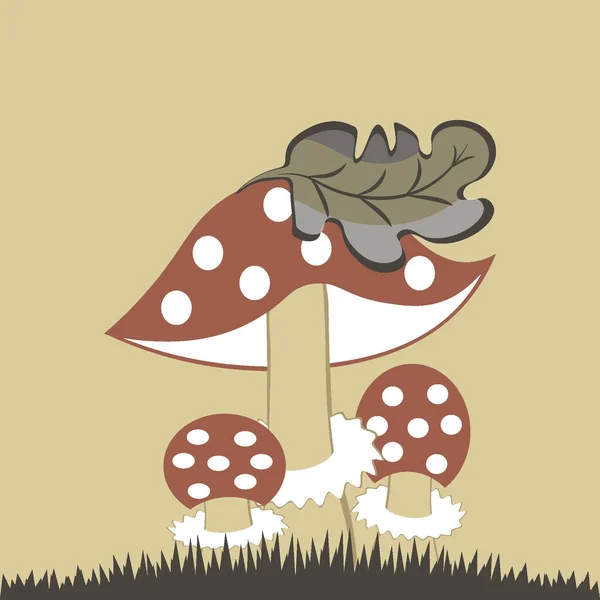 Vector Illustratie Een Vierkante Achtergrond Gestileerde Champignons Een Familie Van — Stockvector