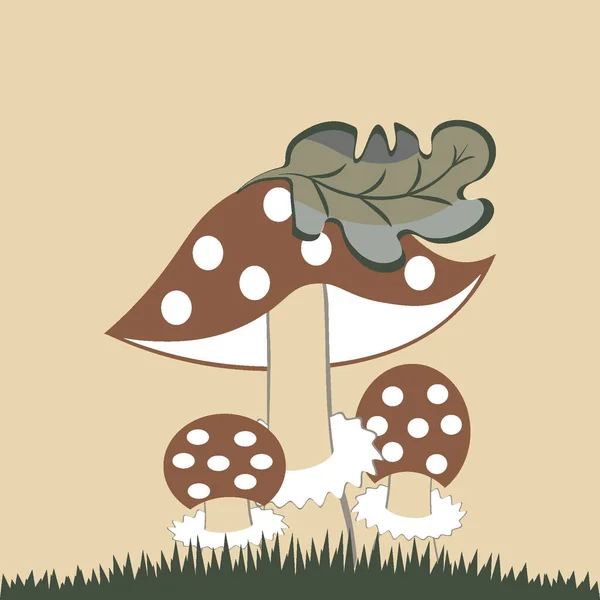 Vektorillustration Auf Quadratischem Hintergrund Stilisierte Pilze Eine Familie Von Drei — Stockvektor