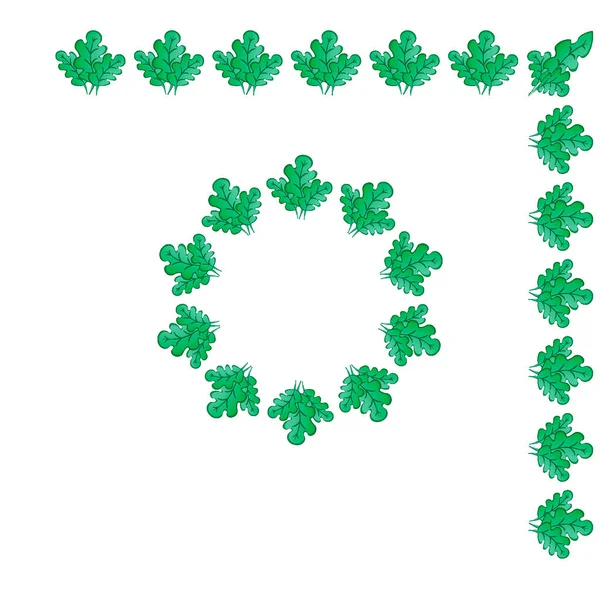 Rahmen Auf Quadratischem Hintergrund Stilisierte Grüne Eichenblätter Pflanzen Grafiken Märchenhafte — Stockvektor
