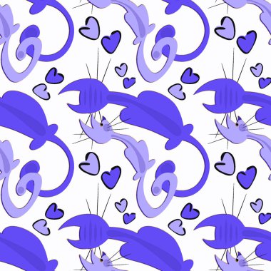 Kusursuz desen, kare arkaplanda sonsuz doku - aşık kedilerin stili - grafikler. Sevgililer Günü, hayvanlar. Tasarım elemanları. Web sitesi, blog, duvar kağıdı, tekstil, ambalaj için arkaplan